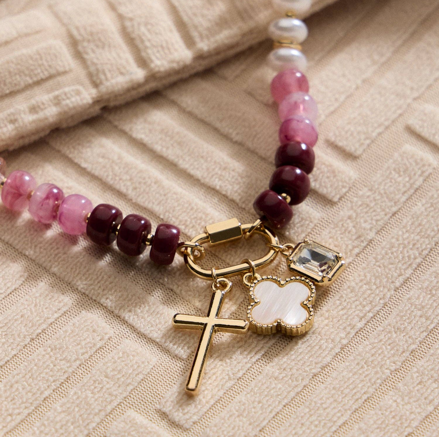 Glass Stone & Charm Necklace