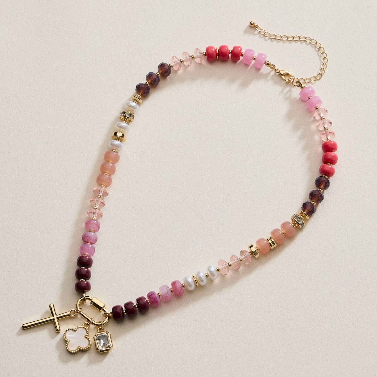 Glass Stone & Charm Necklace