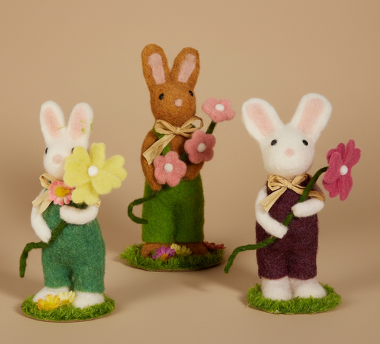7.5" Felt Bunny with Flowers