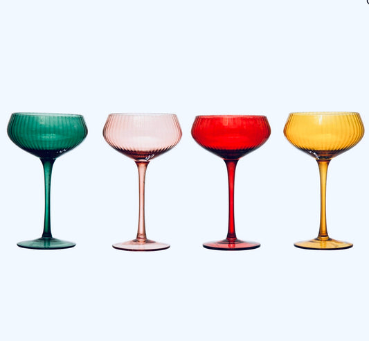 Stemmed Fluted Coupe Glass - Four Colors