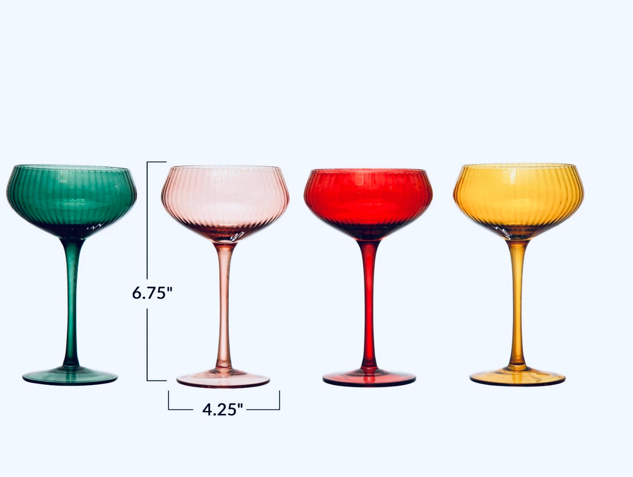 Stemmed Fluted Coupe Glass - Four Colors