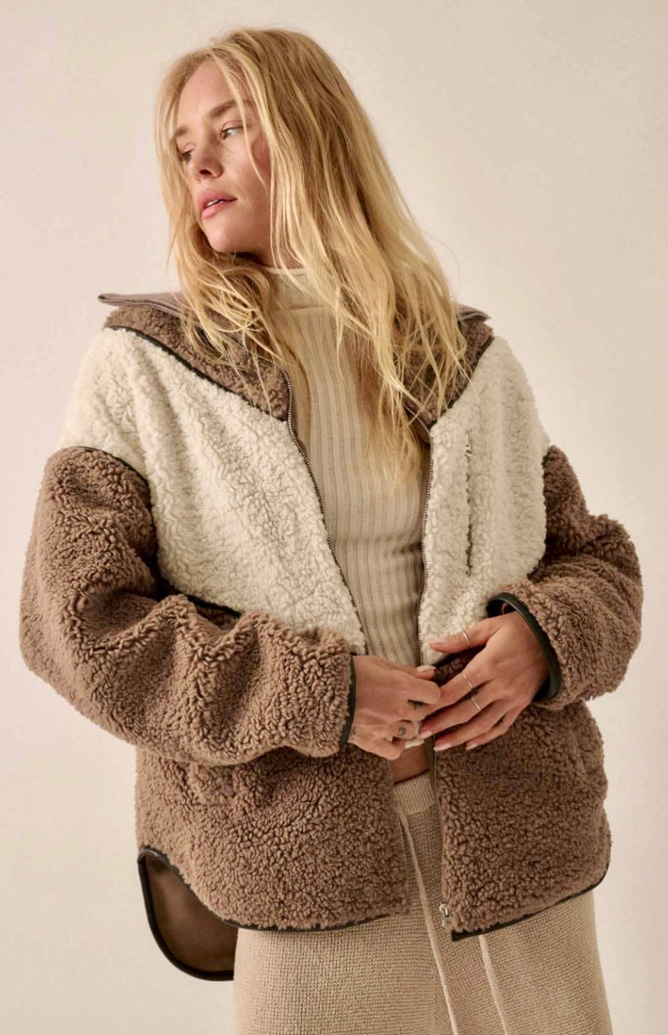 Mia Color Block Sherpa Jacket