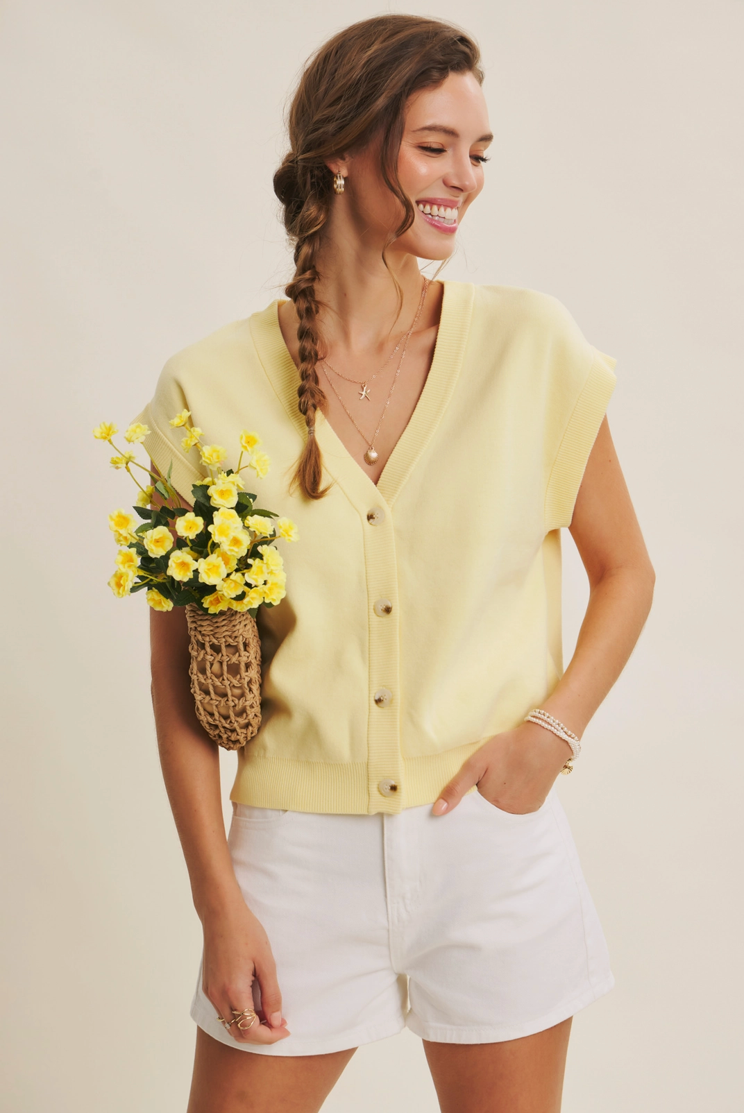 Fiona Cap Sleeve Sweater - Lemon