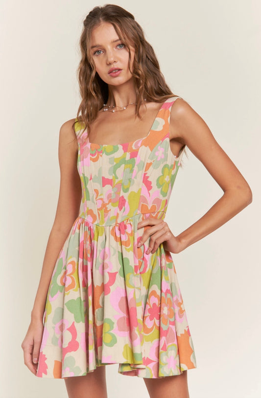 Retro Floral Corset Dress