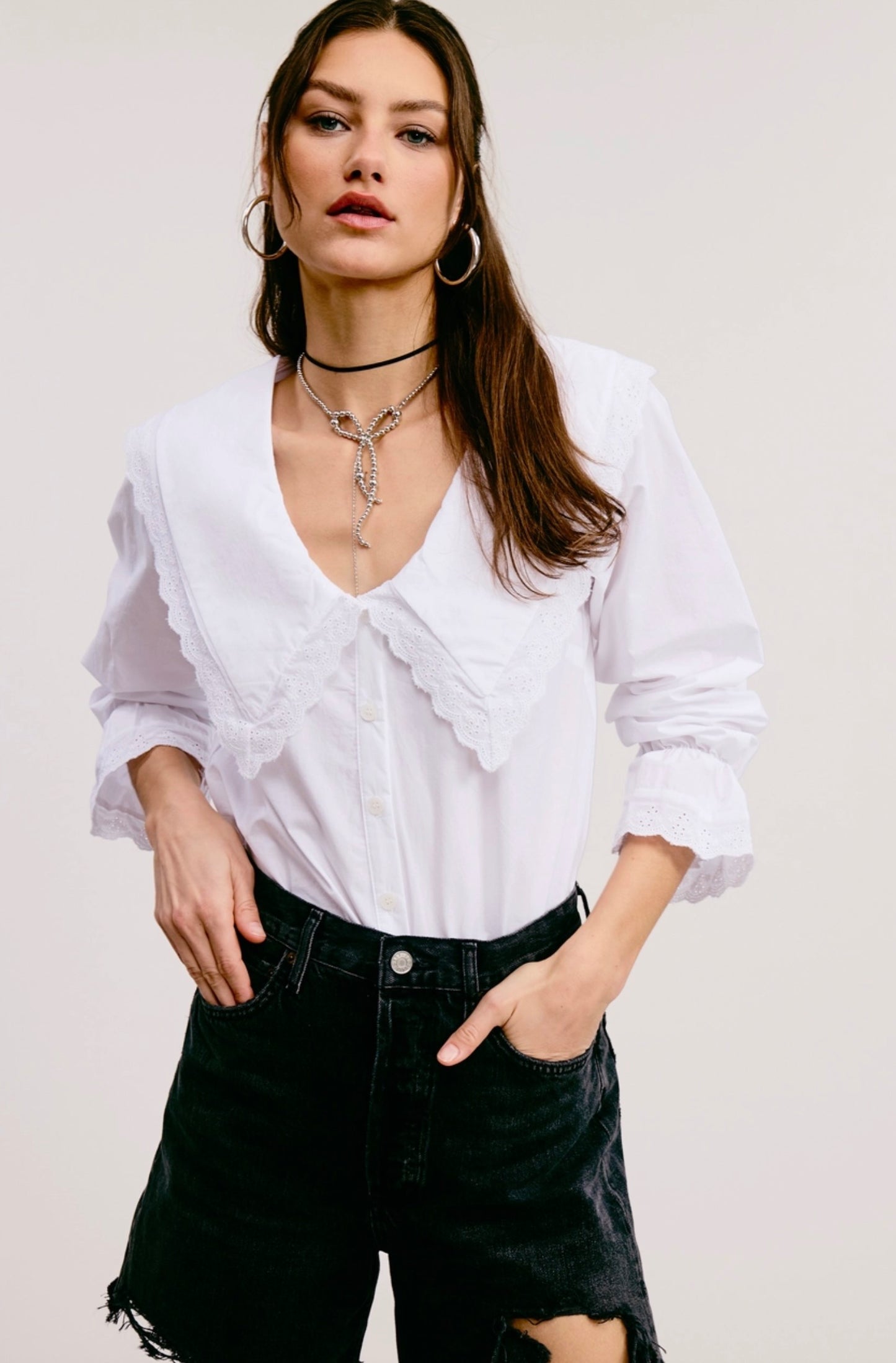 Mikenna Vintage Bib Collar Top