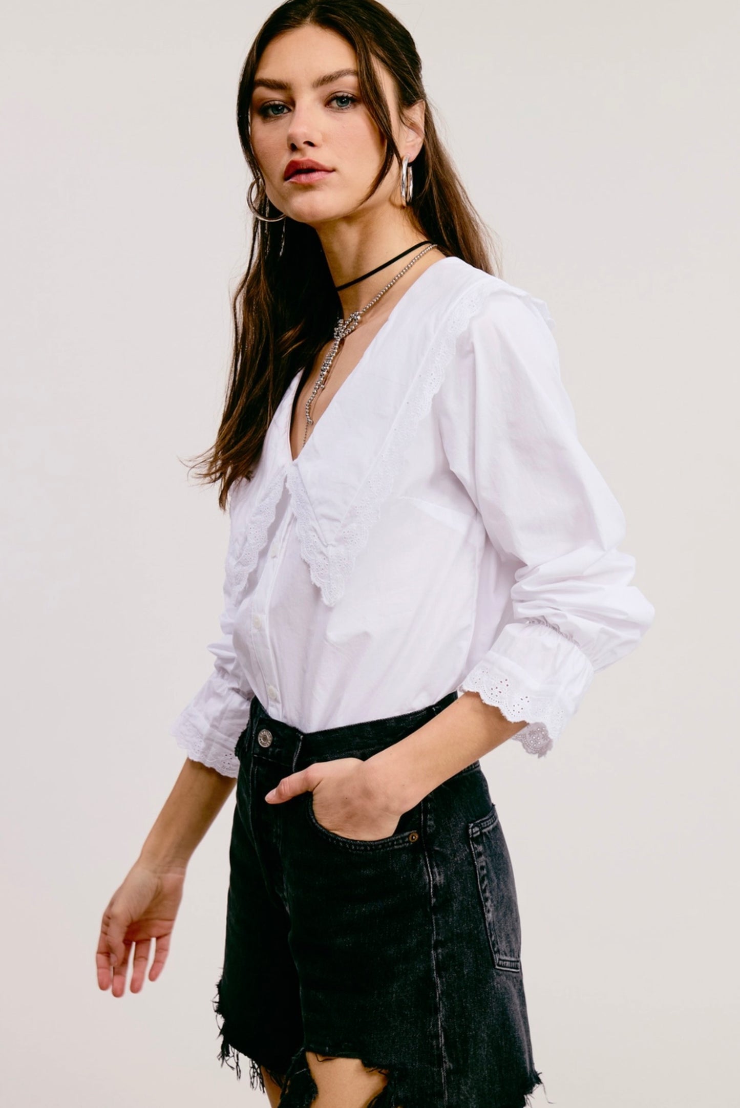 Mikenna Vintage Bib Collar Top