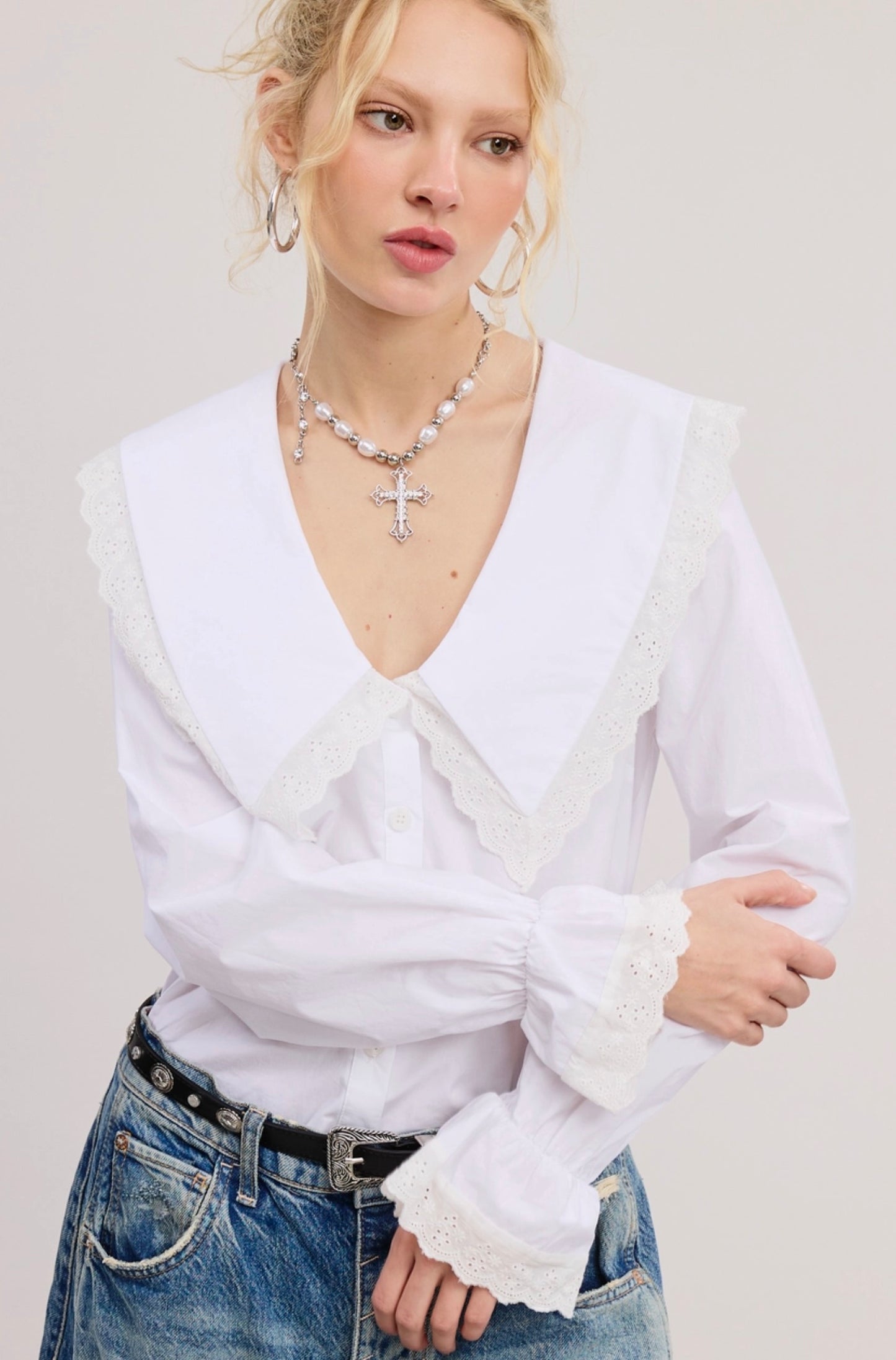 Mikenna Vintage Bib Collar Top