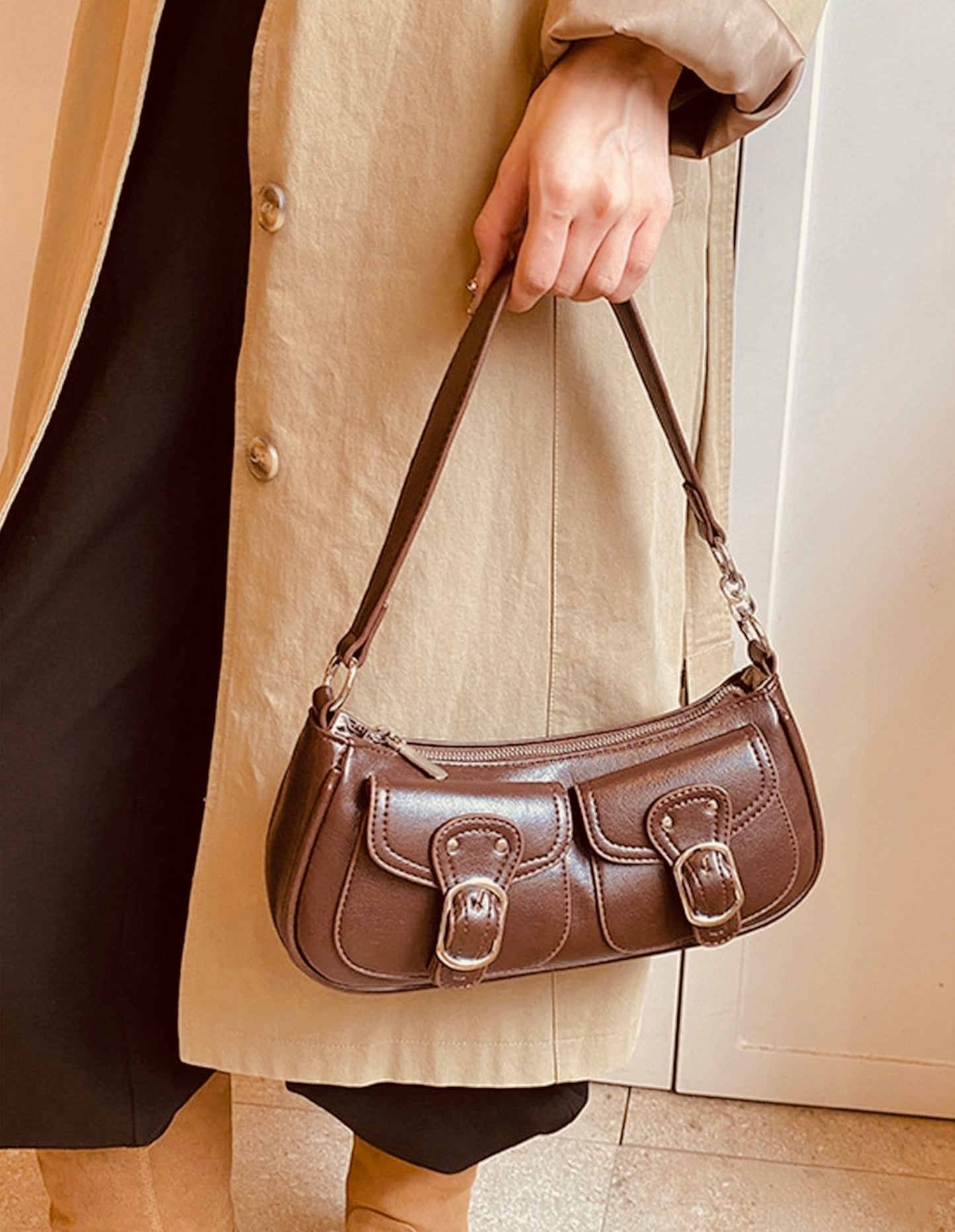 Brooklyn Buckle Shoulder Bag - Two Colors