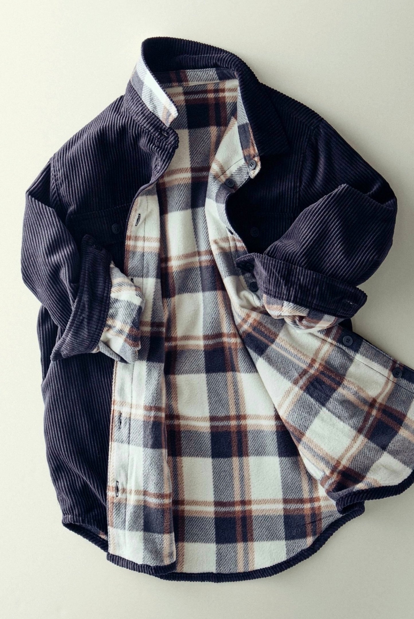 Plaid Reversible Corduroy Shacket