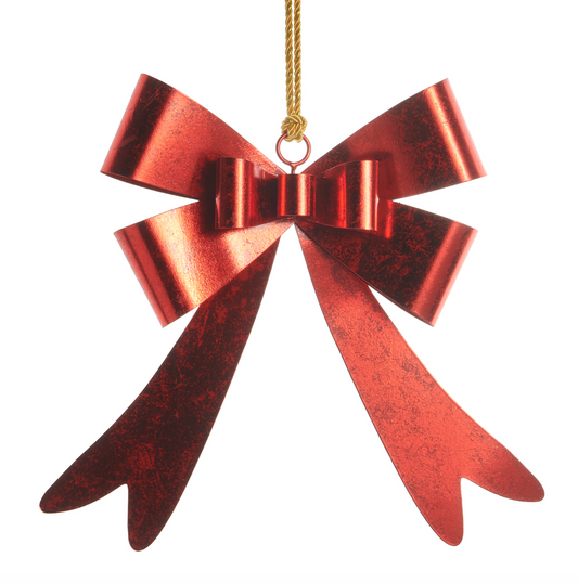 15" Red Metal Bow Ornament