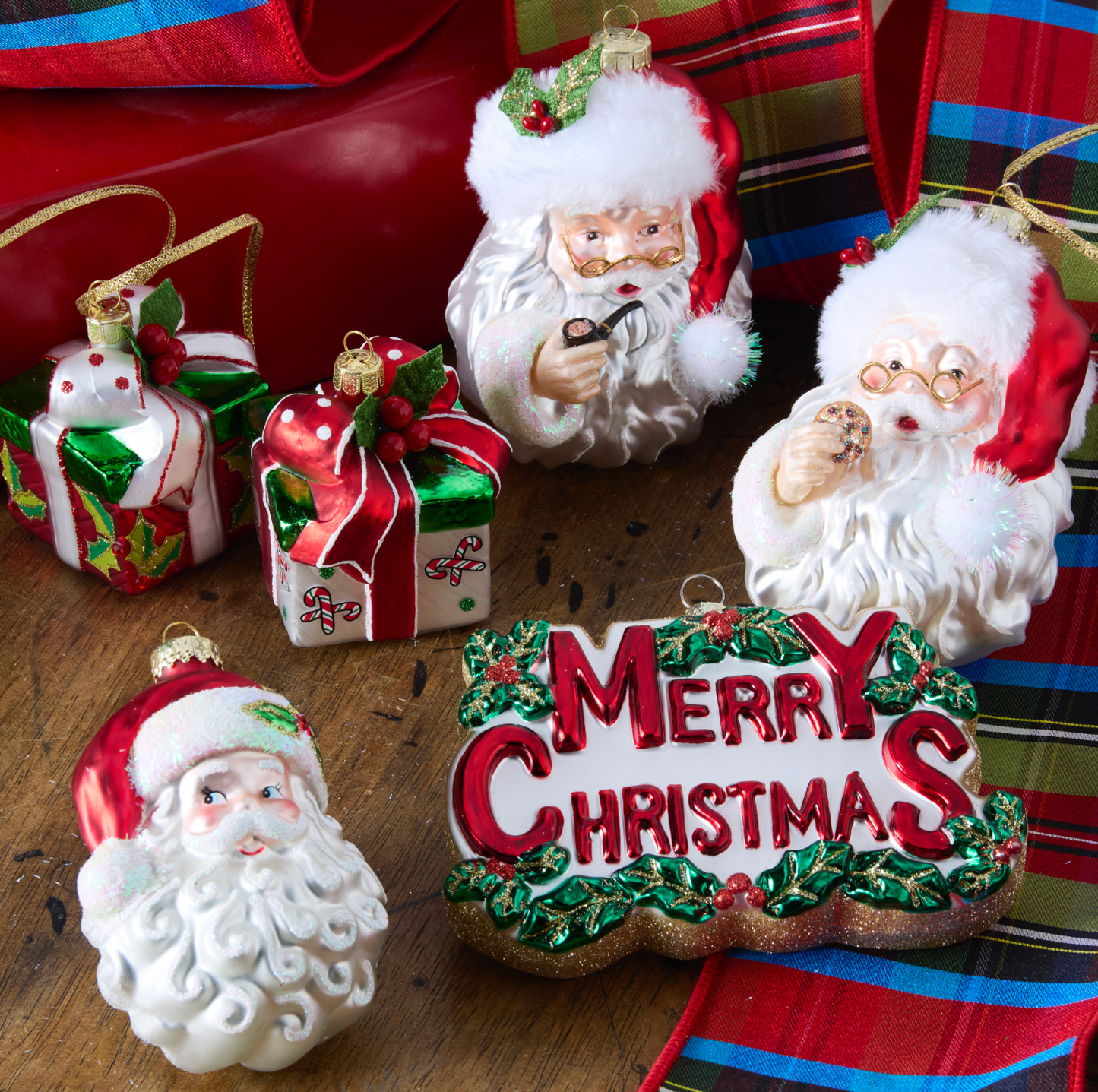 4" Glass Santa Head Ornament - RED