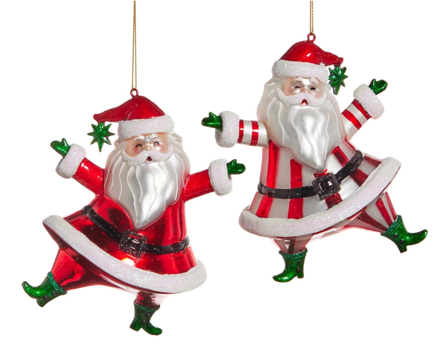 5" Dancing Santa Glass Ornaments
