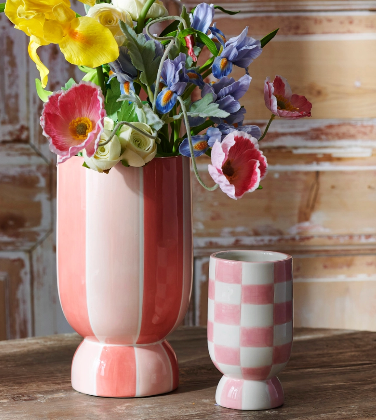 6" Pink Checkerboard Vase