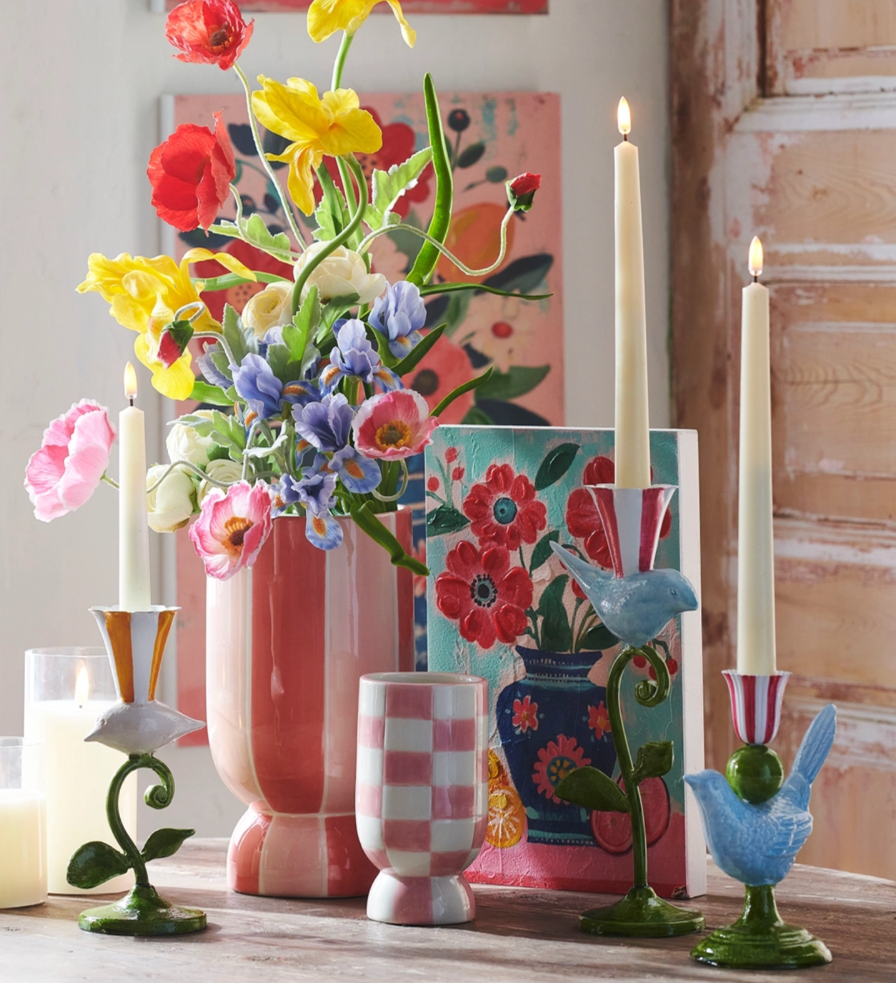 6" Pink Checkerboard Vase