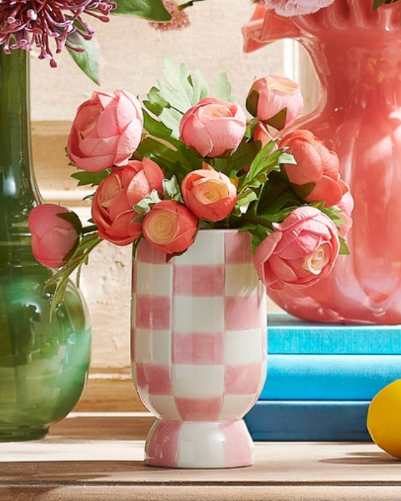 6" Pink Checkerboard Vase
