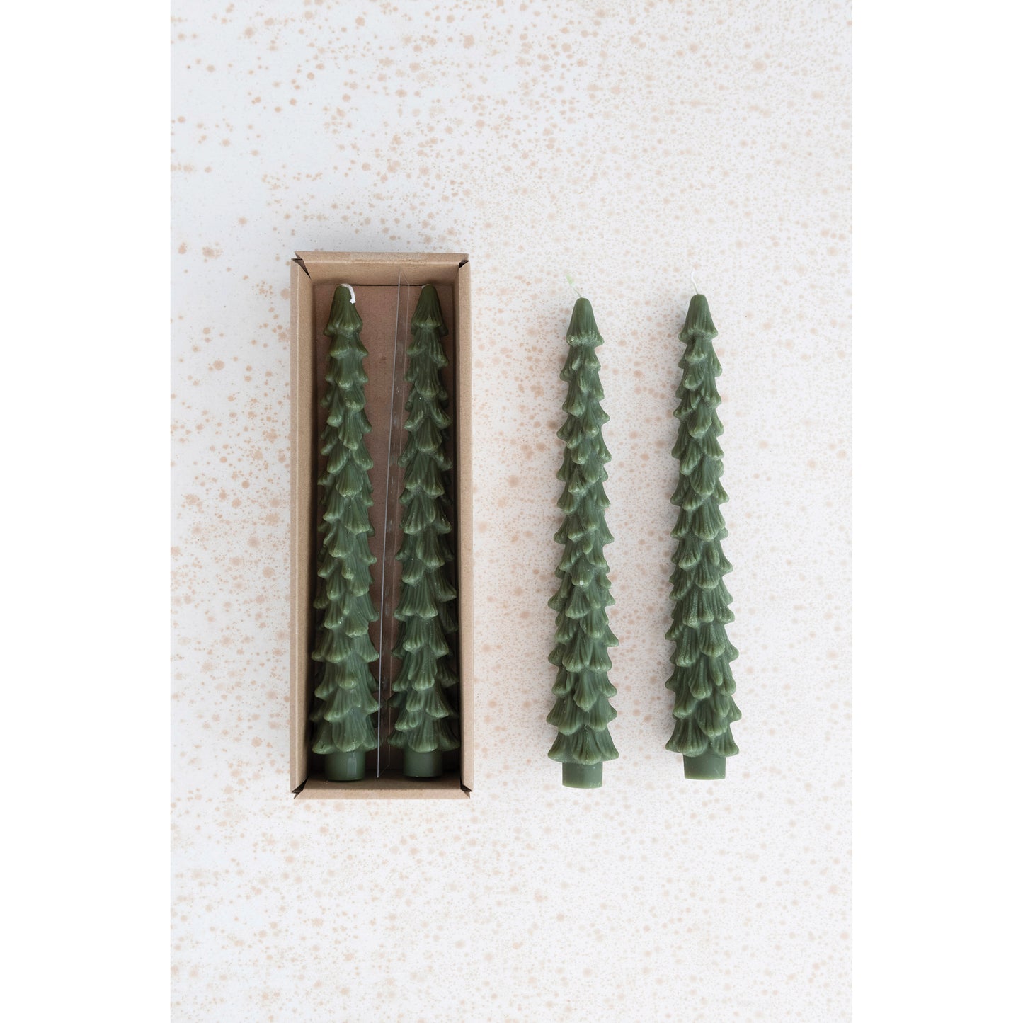 Evergreen Tree Shaped Taper Candles, Set of 2