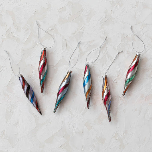 7" Retro Swirl Glass Ornaments