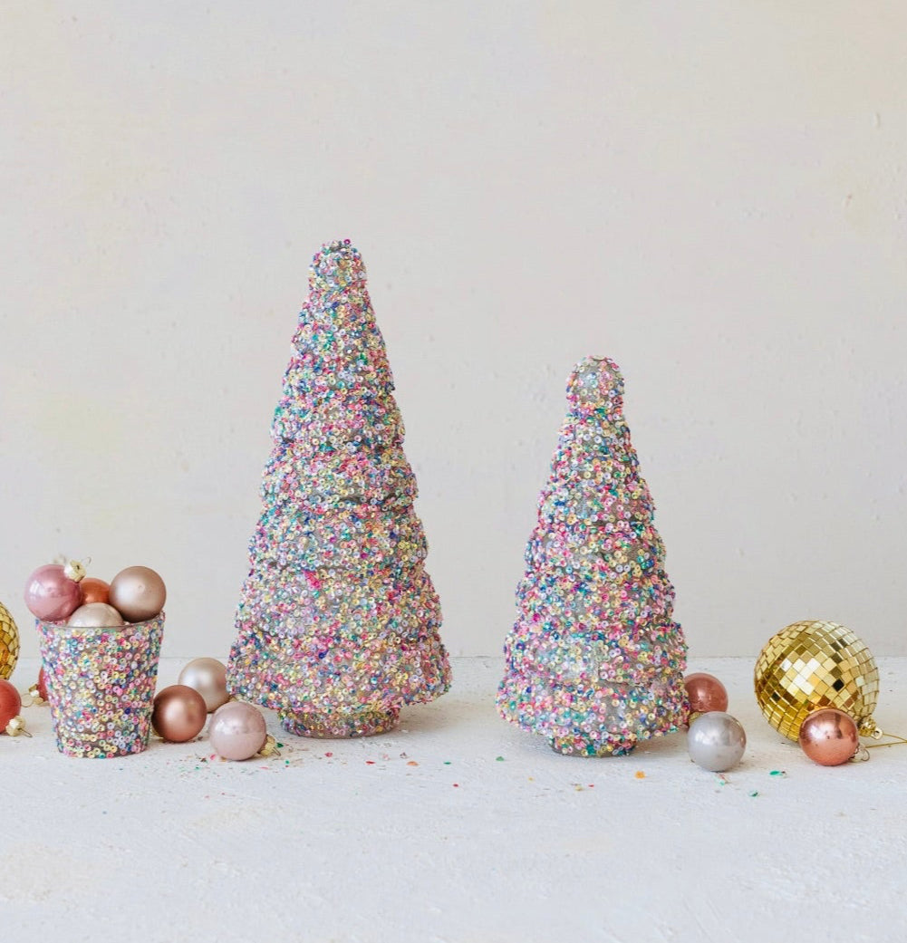 Merry & Bright Glass Sequin Trees