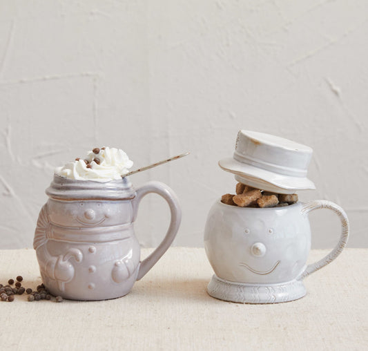 Reactive Glaze Snowmen Mugs - Two Styles