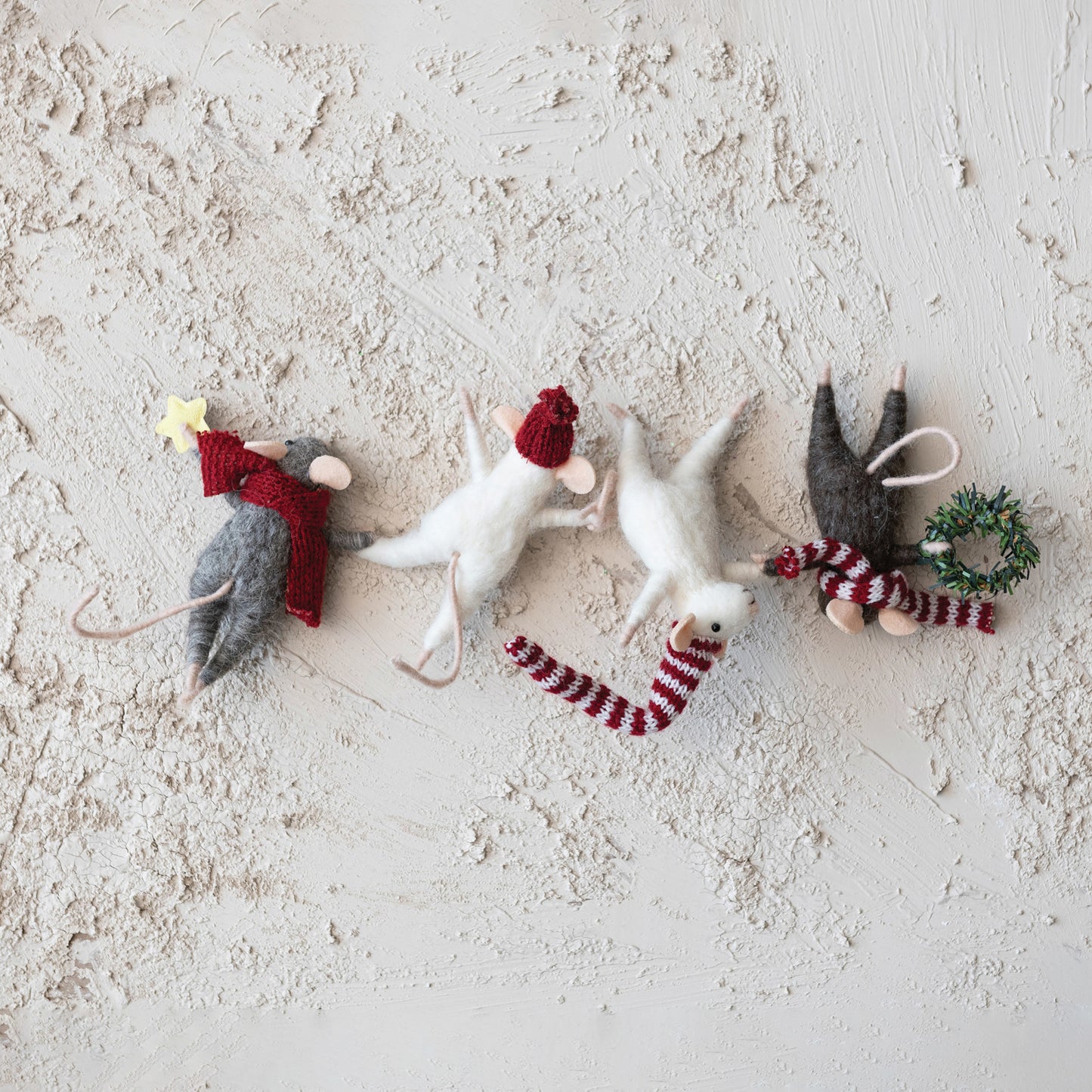 Handmade Wool Felt Hanging Mice Ornament