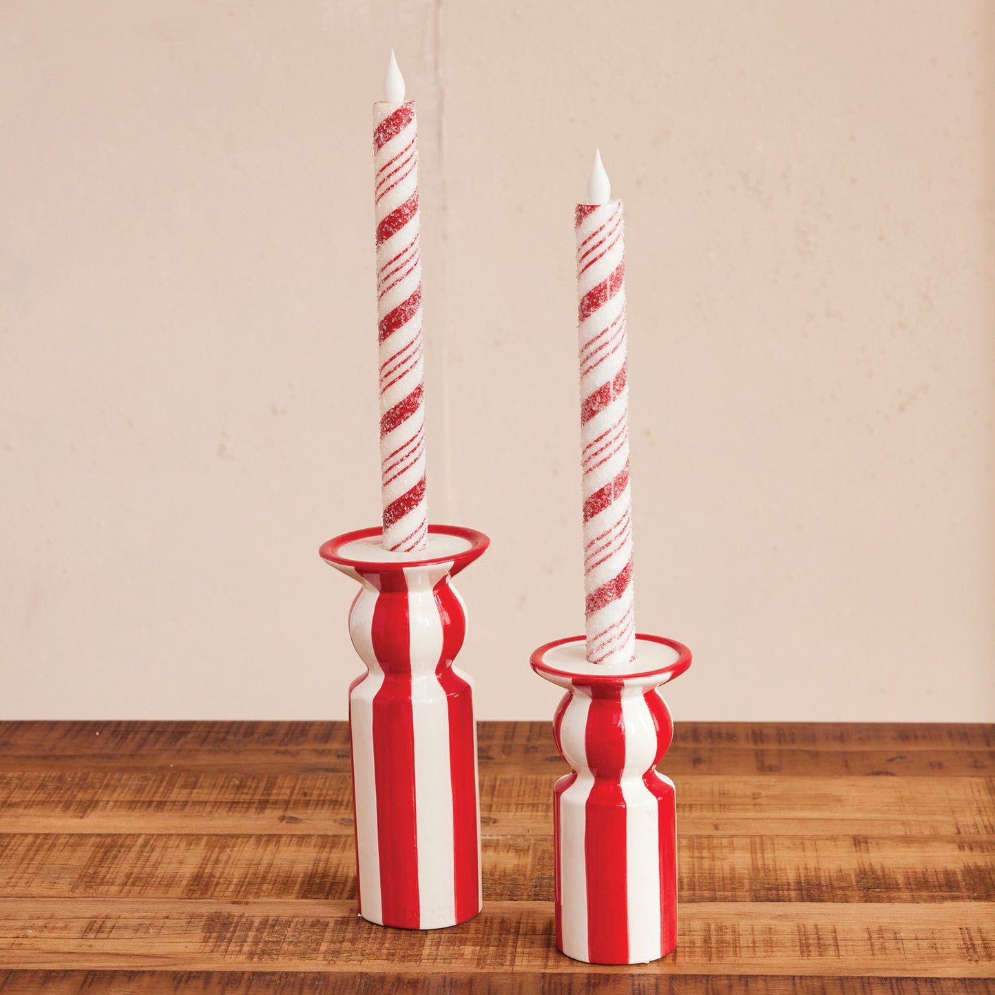 Ceramic Striped Taper Candle Holders