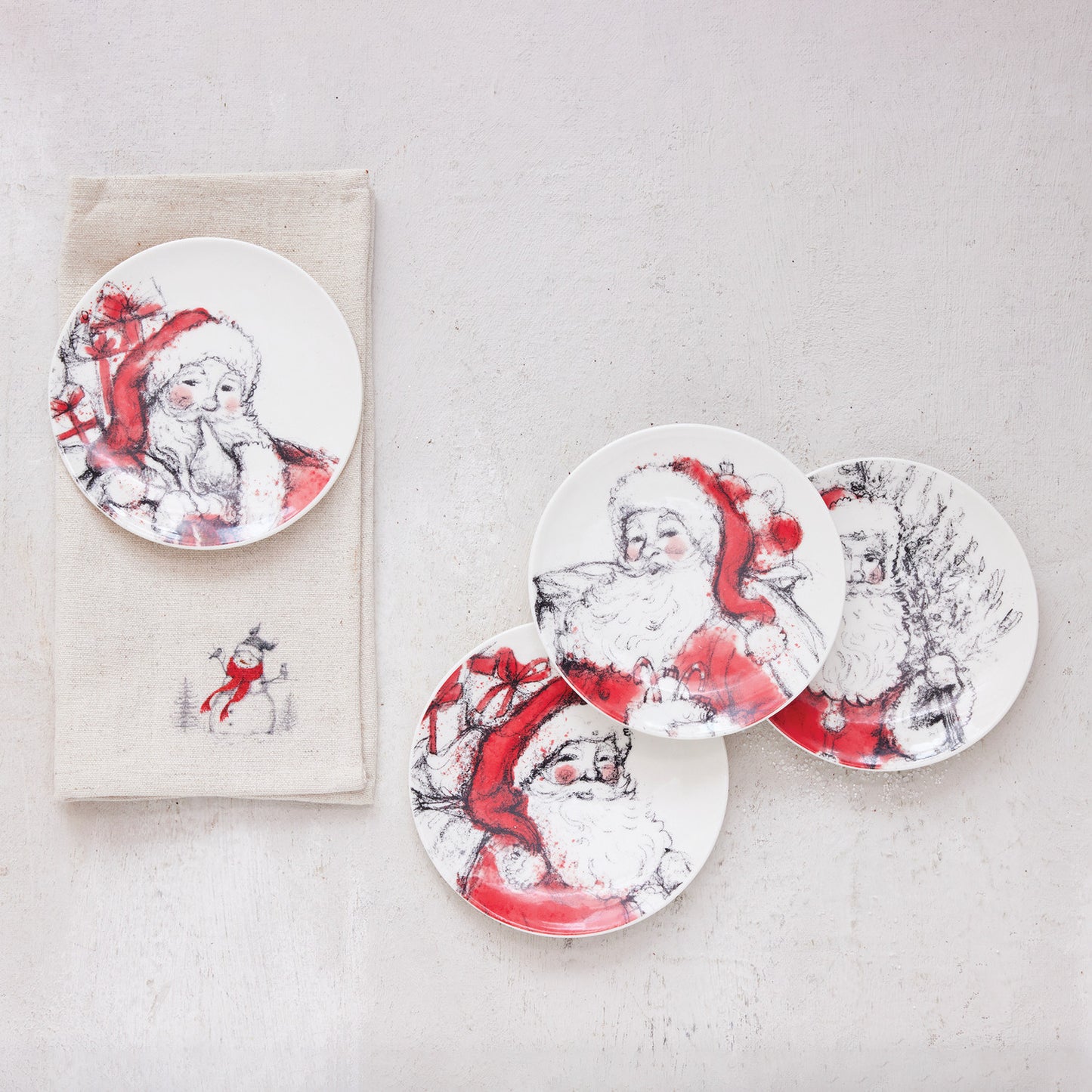 8" Santa Sketch Stoneware Plates