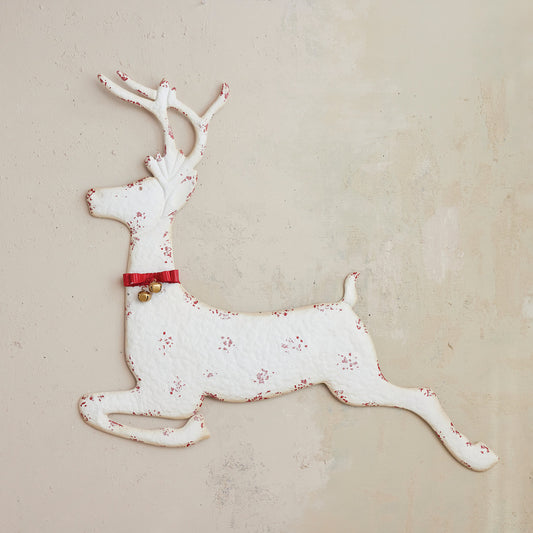 42" Metal Deer w/ Bow & Jingle Bells Wall Art