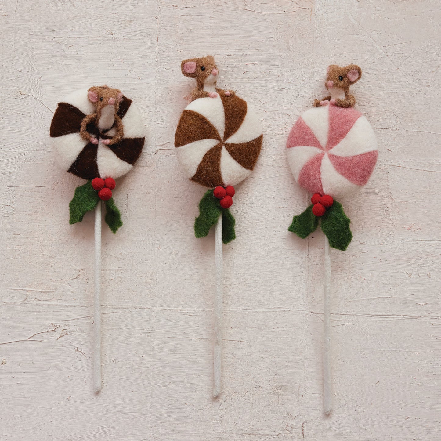 Handmade Wool Lollipops with Mouse - 3 Styles