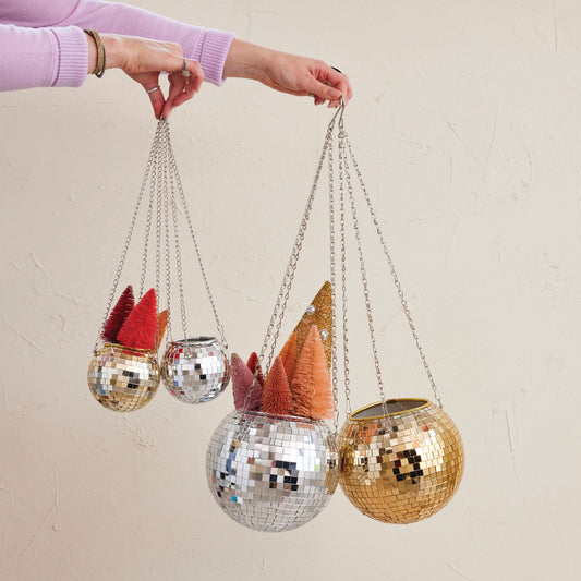 Hanging Mirrored Mosaic Planter-Gold Finish