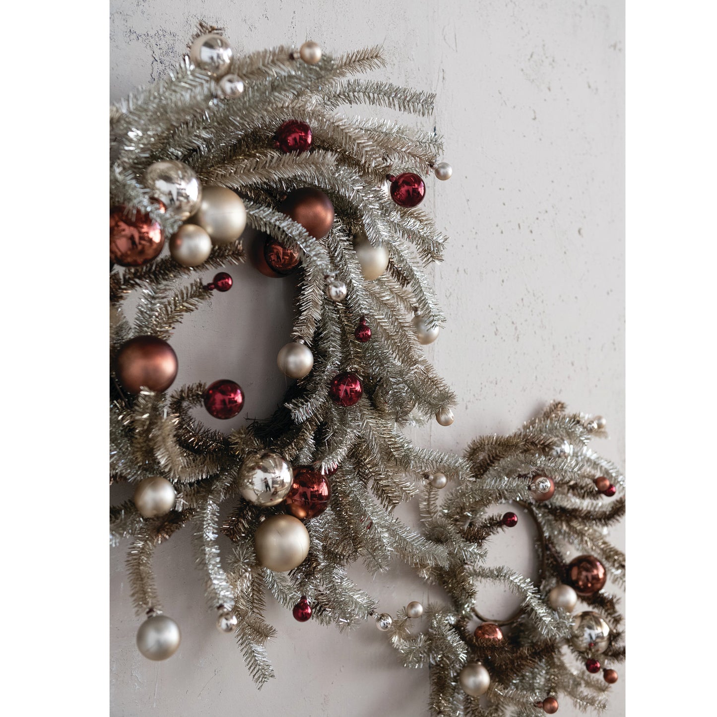 Vintage Tinsel Wreath with Ornaments- Two Sizes
