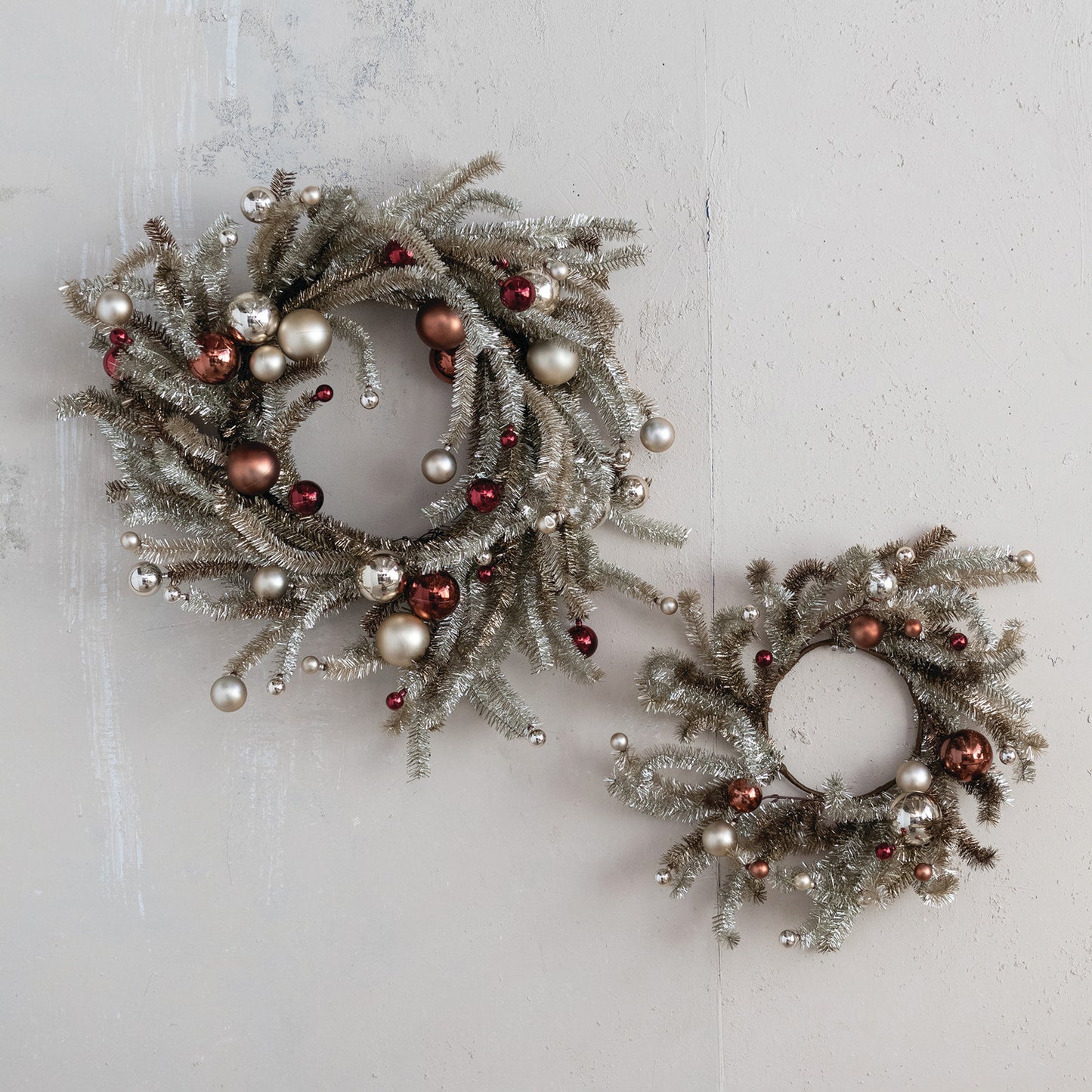 Vintage Tinsel Wreath with Ornaments- Two Sizes