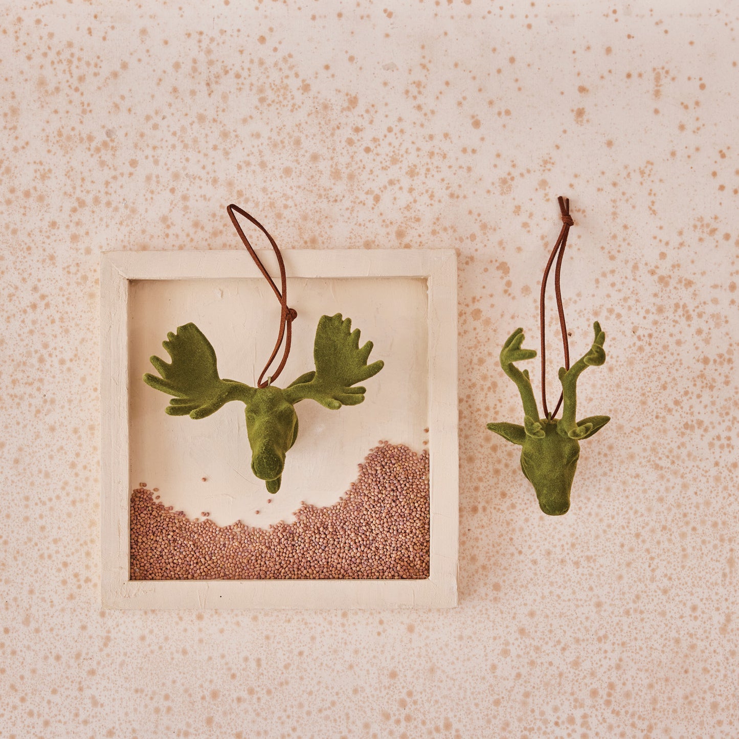 Flocked Deer/Moose Ornament, 2 Styles