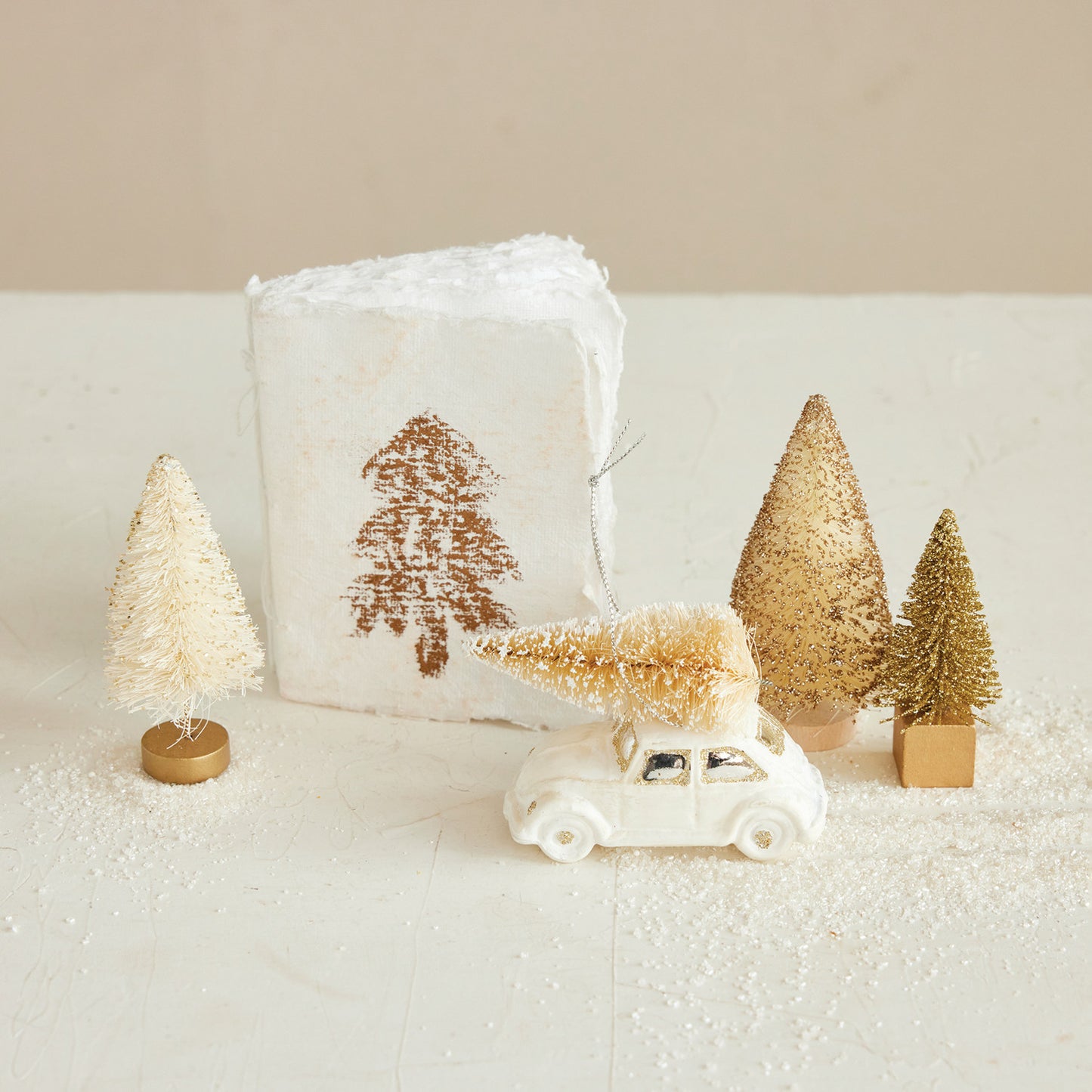 Glass Car Ornament with Bottle Brush Tree