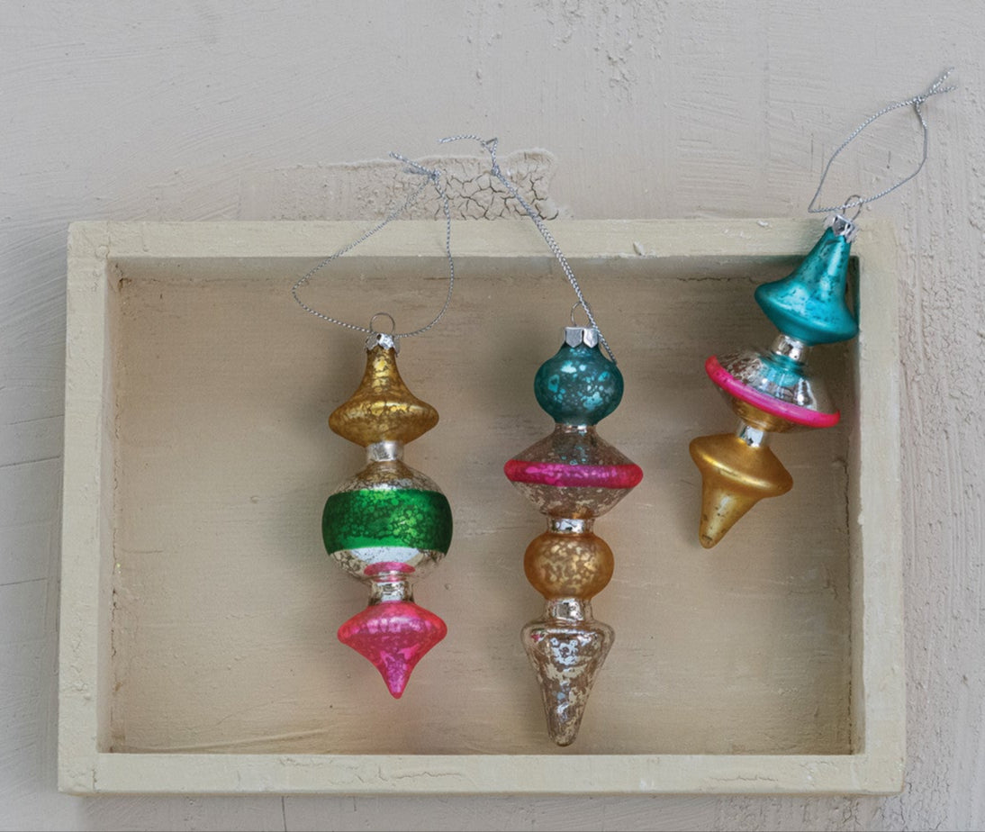 Vintage 5"H Mercury Glass Finial Ornaments