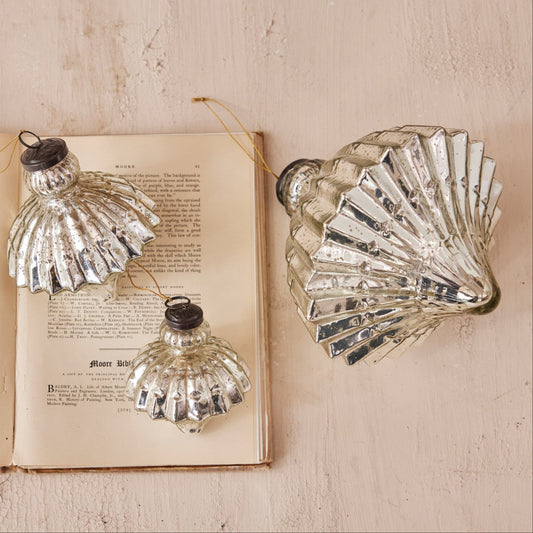 4"H Antique Mercury Glass Pleated Ornament