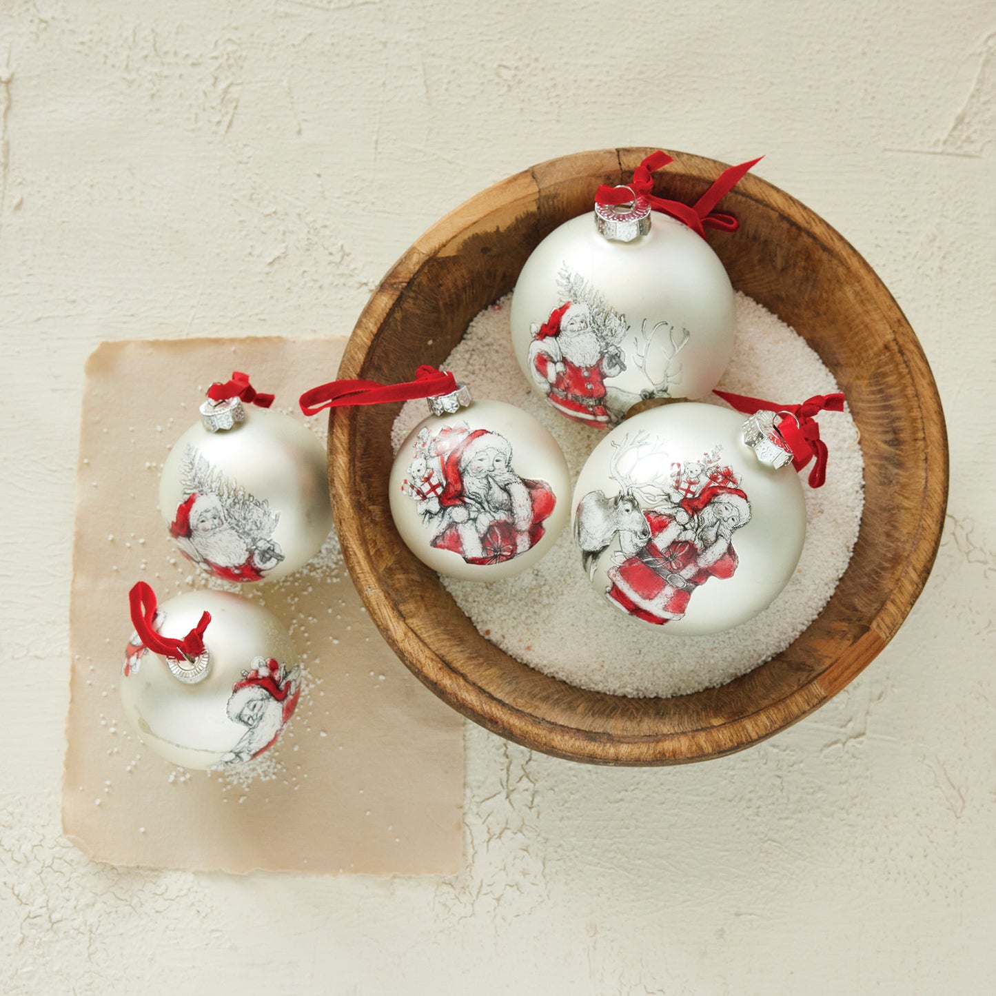 Traditional Sketch Santa Glass Ball Ornaments