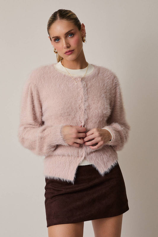 Kaley Fuzzy Crew Neck Cardigan