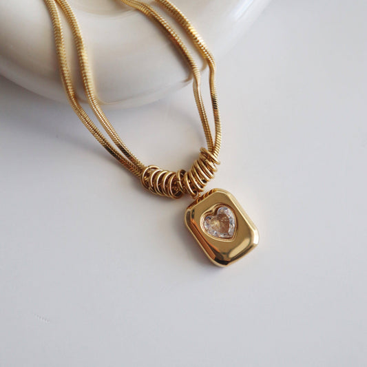 Jules Double Chain Heart Necklace