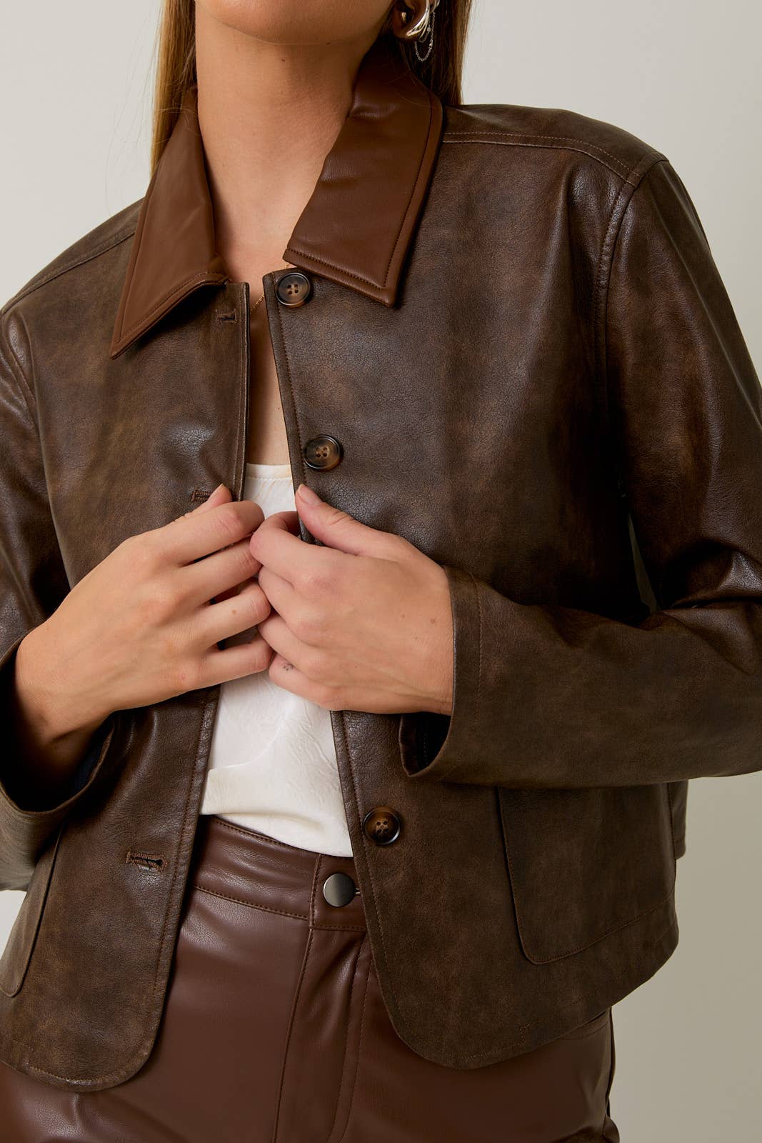 Henna Leather Midi Jacket