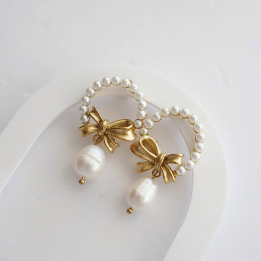 Pearl Halo Bow Earrings