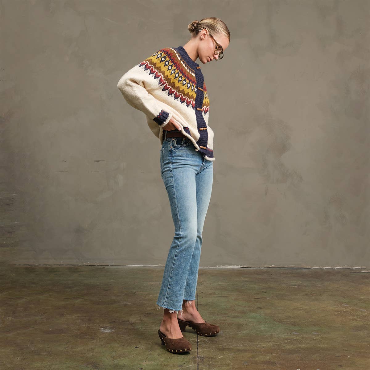 Nordic Pattern Toggle Knit Cardigan