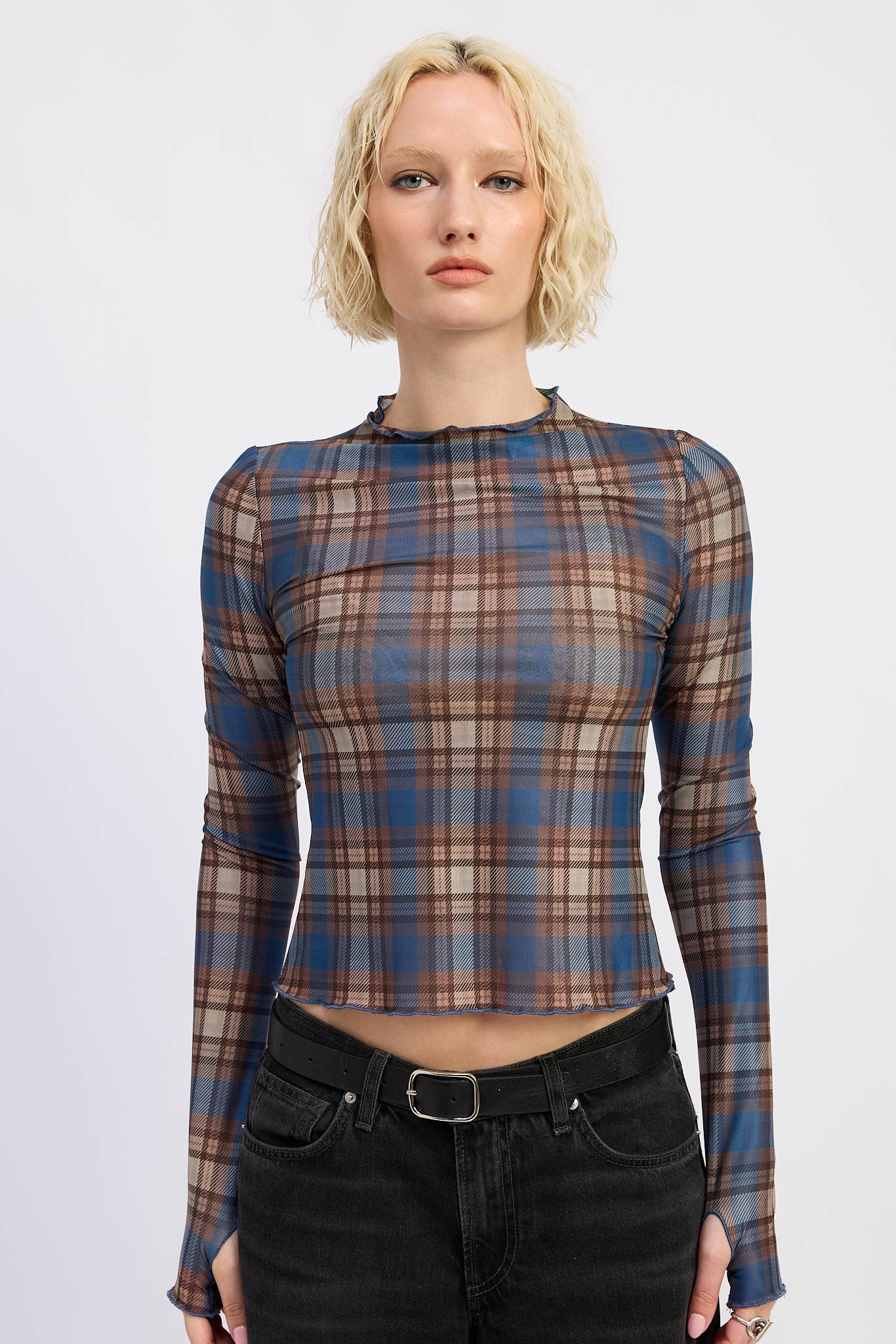 Daria Plaid Mesh Top