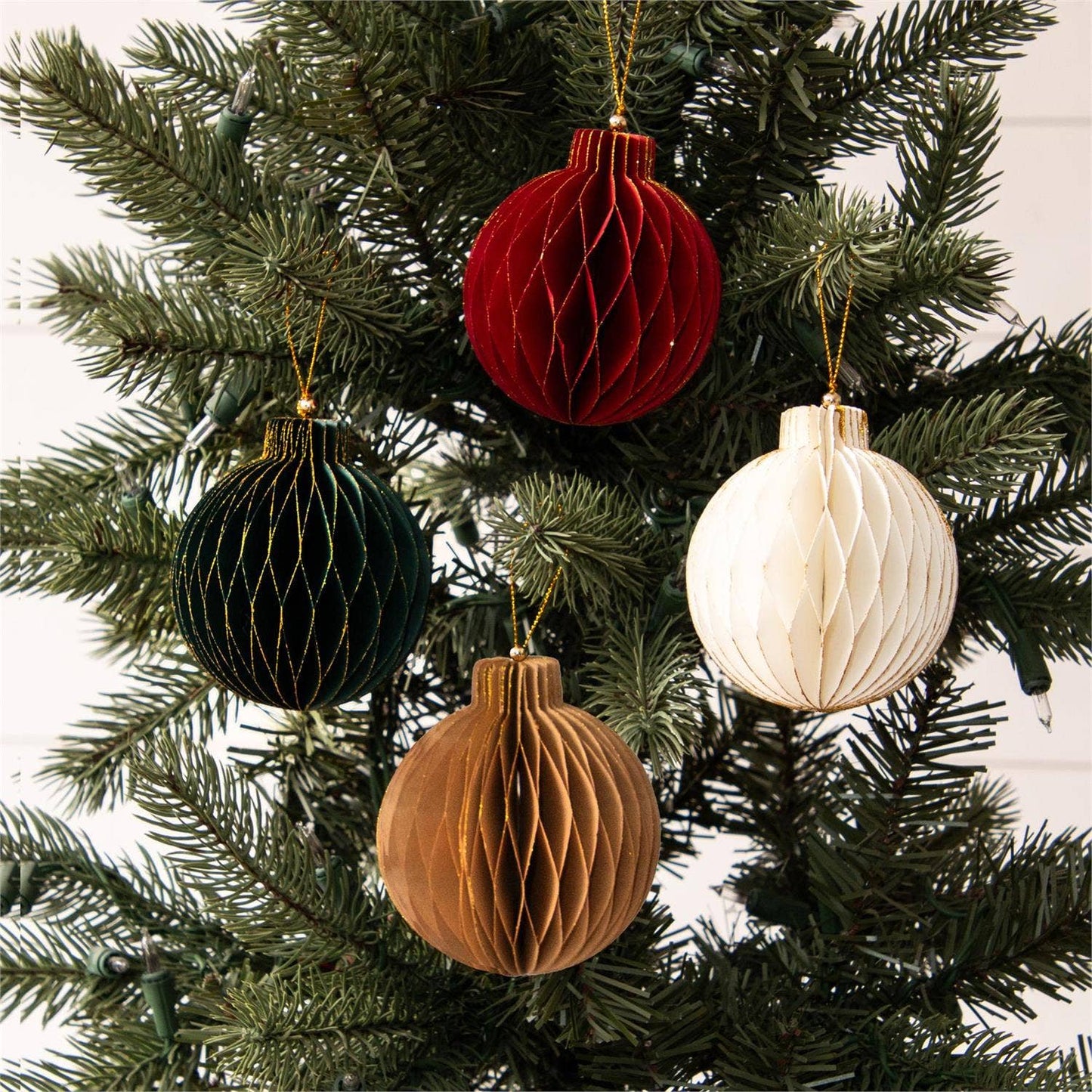 Gold Tipped Honeycomb Round Ornaments