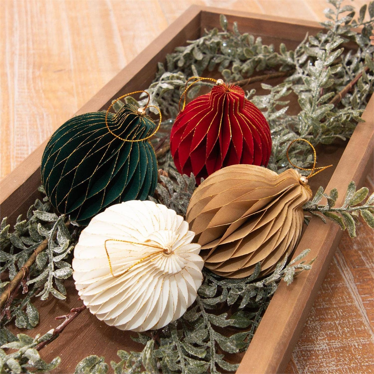 Gold Tipped Honeycomb Round Ornaments