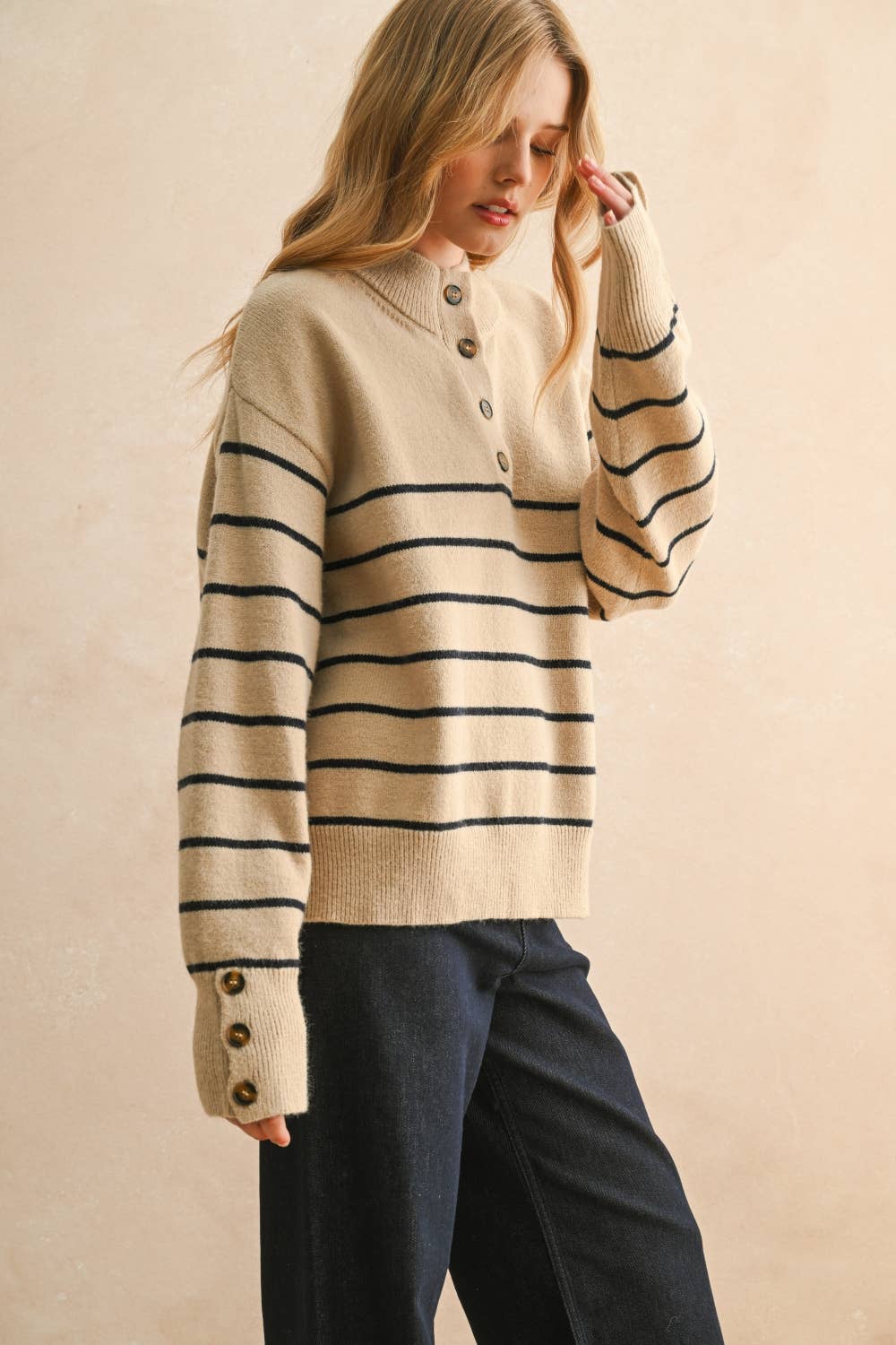 Melanie Striped Button Sweater