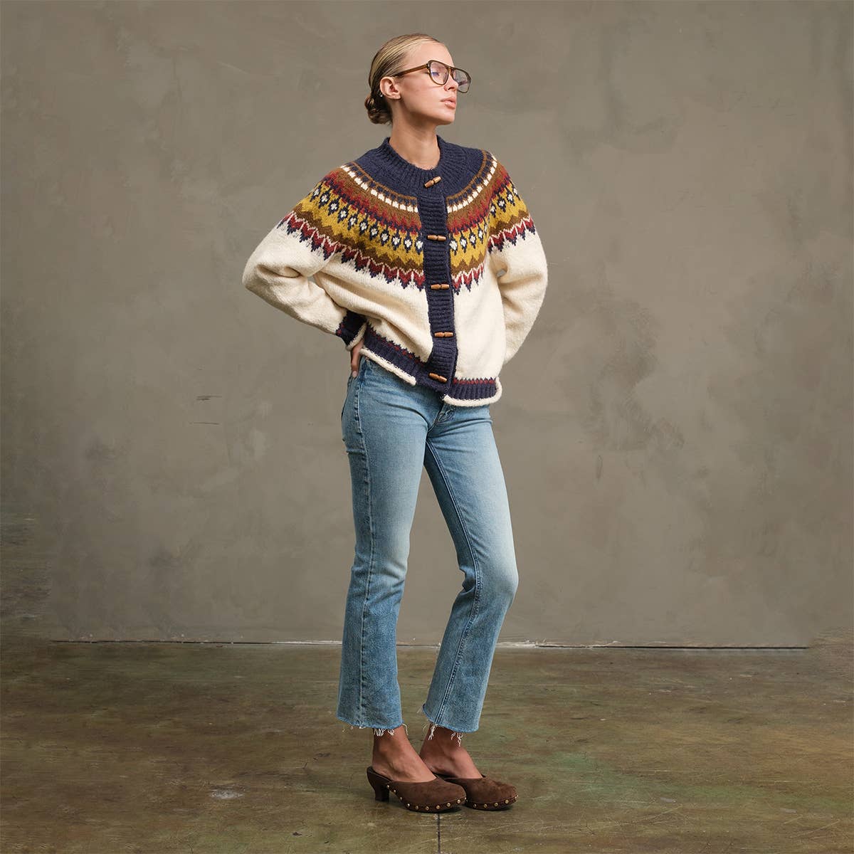 Nordic Pattern Toggle Knit Cardigan