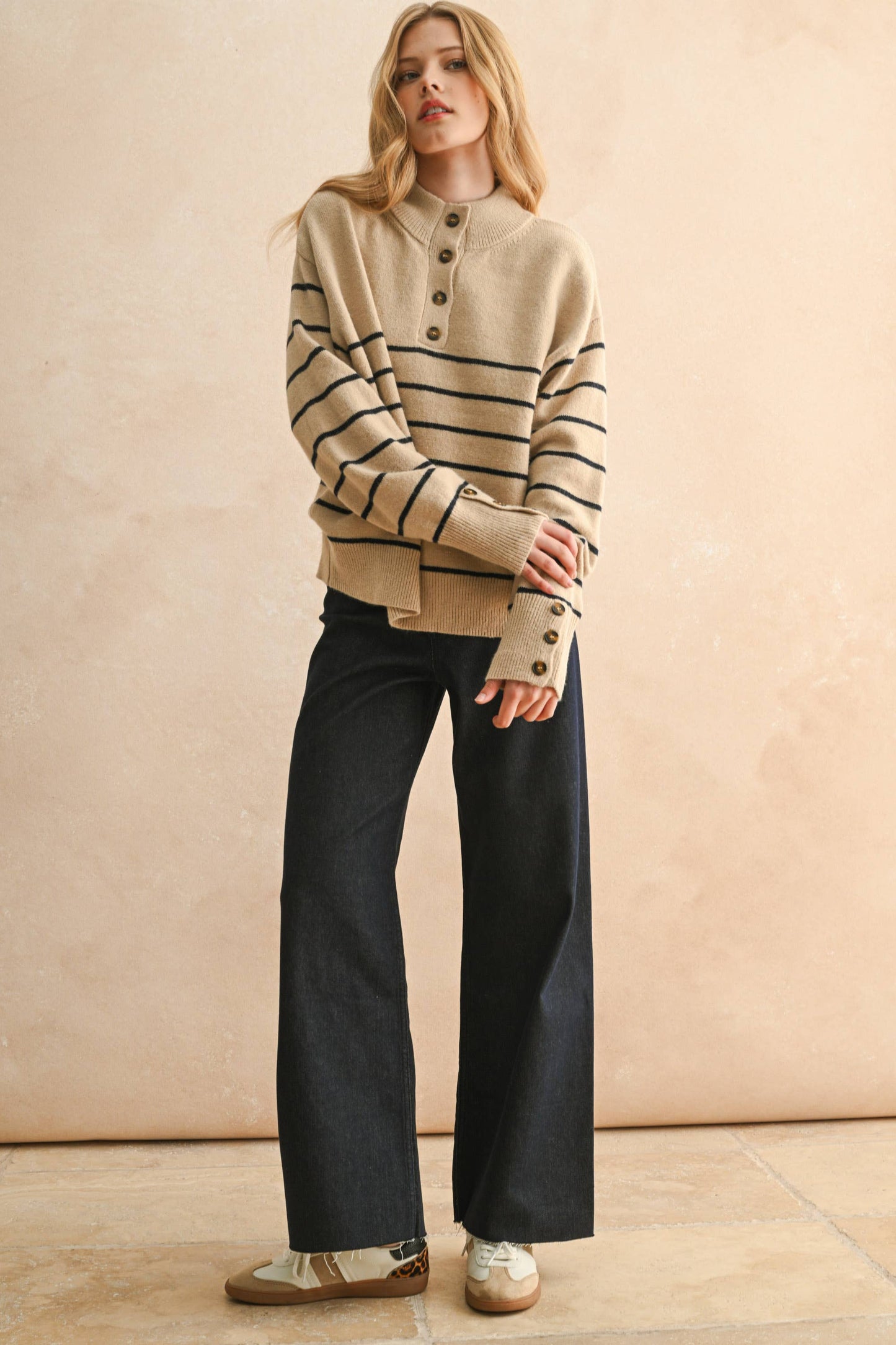 Melanie Striped Button Sweater