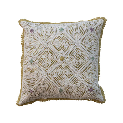 18" Square Recycled Cotton Crocheted Pillow