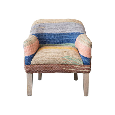 Woven Recycled Cotton Chindi Upholstered Chair w/ Mango Wood Legs