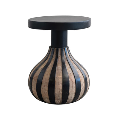 Round x 15-1/2"H Mango Wood Table w/ Carved Striped Base